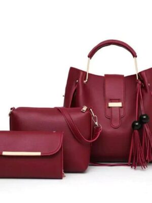 Women's PU Leather 3-Piece Handbag Set - Plain Pattern, Top Handle Design