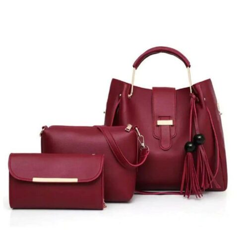 Women's PU Leather 3-Piece Handbag Set - Plain Pattern, Top Handle Design